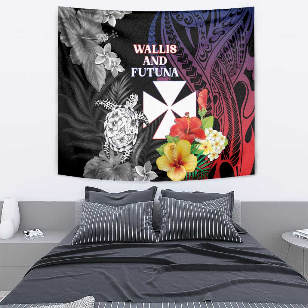 Wallis and Futuna Bastille Day Tapestry Tropical Turtle Hibiscus Polynesian Pattern