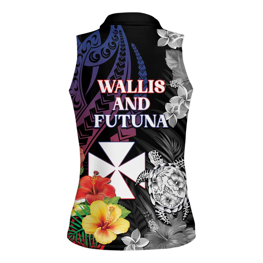 Wallis and Futuna Bastille Day Women Sleeveless Polo Shirt Tropical Turtle Hibiscus Polynesian Pattern LT05 - Polynesian Pride