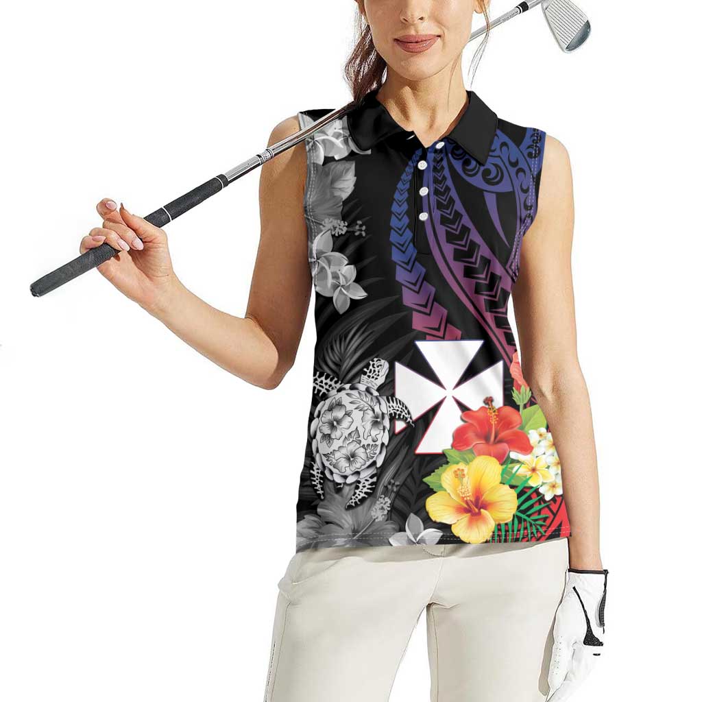 Wallis and Futuna Bastille Day Women Sleeveless Polo Shirt Tropical Turtle Hibiscus Polynesian Pattern LT05 - Polynesian Pride