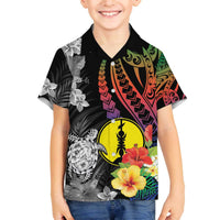 New Caledonia Bastille Day Family Matching Off Shoulder Short Dress and Hawaiian Shirt Tropical Turtle Hibiscus Polynesian Pattern LT05 Son's Shirt Black - Polynesian Pride