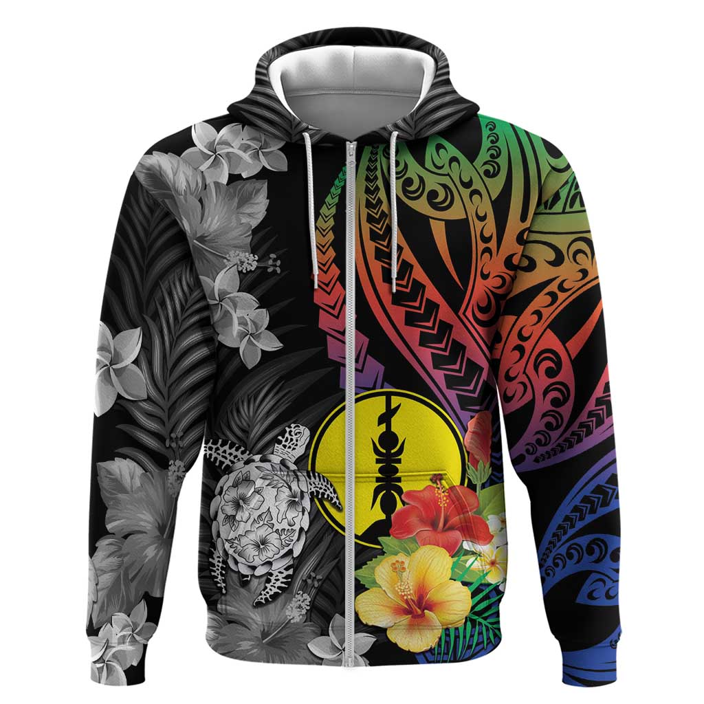 New Caledonia Bastille Day Hoodie Tropical Turtle Hibiscus Polynesian Pattern