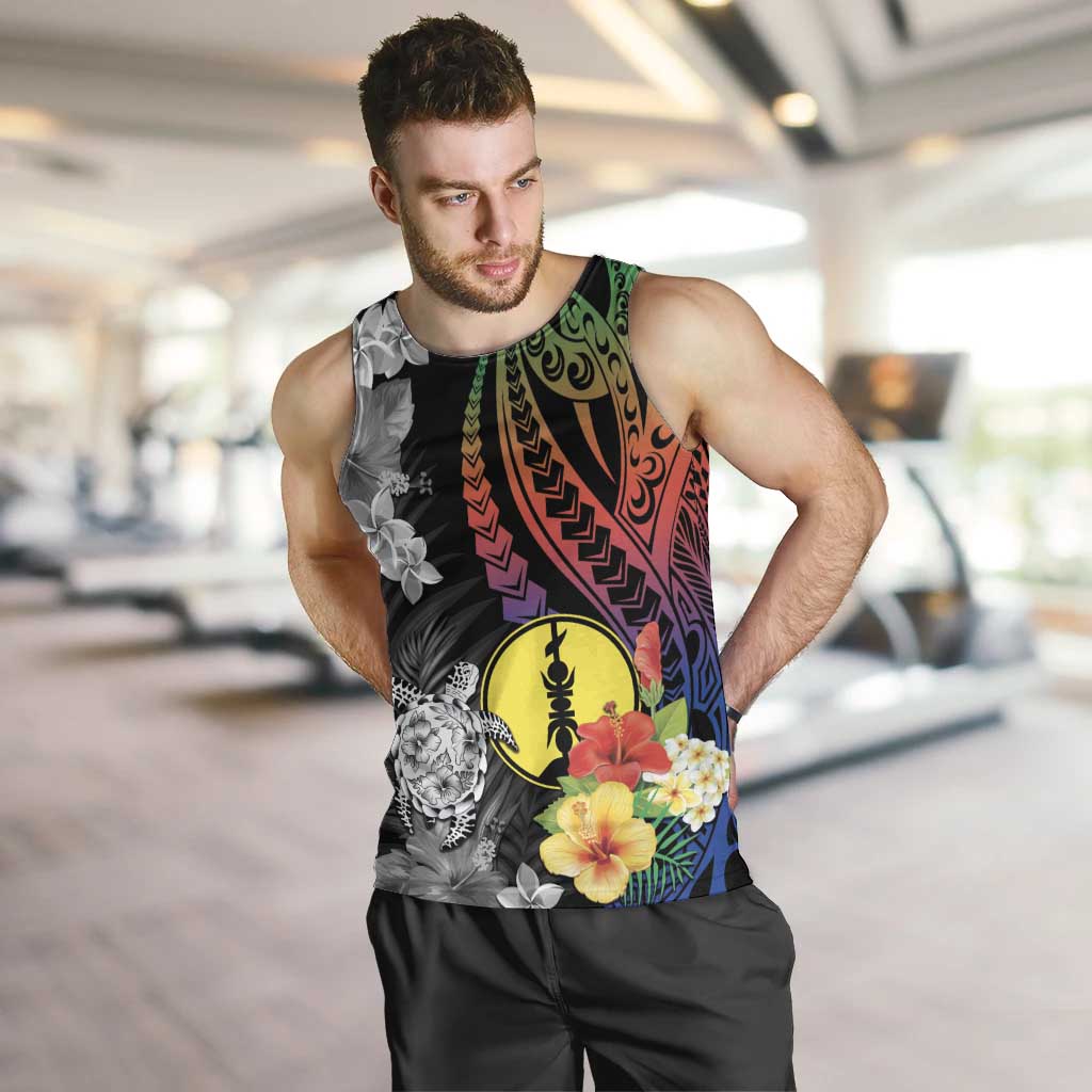 New Caledonia Bastille Day Men Tank Top Tropical Turtle Hibiscus Polynesian Pattern LT05 Black - Polynesian Pride