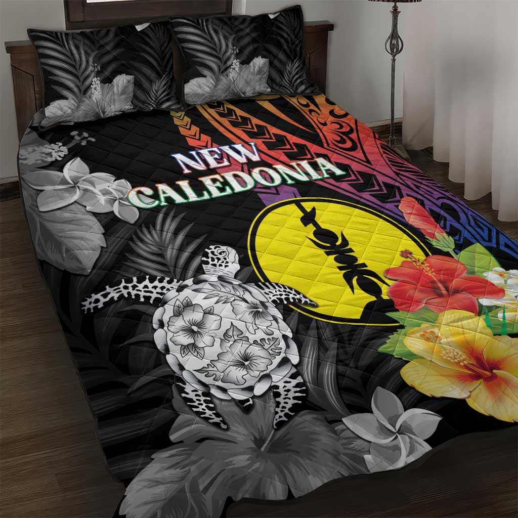 New Caledonia Bastille Day Quilt Bed Set Tropical Turtle Hibiscus Polynesian Pattern LT05 Black - Polynesian Pride