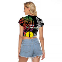 New Caledonia Bastille Day Raglan Cropped T Shirt Tropical Turtle Hibiscus Polynesian Pattern