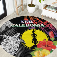 New Caledonia Bastille Day Round Carpet Tropical Turtle Hibiscus Polynesian Pattern LT05 Black - Polynesian Pride