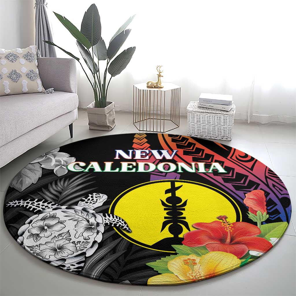 New Caledonia Bastille Day Round Carpet Tropical Turtle Hibiscus Polynesian Pattern LT05 - Polynesian Pride