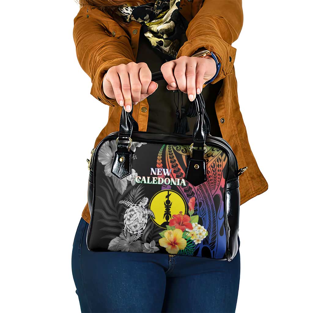 New Caledonia Bastille Day Shoulder Handbag Tropical Turtle Hibiscus Polynesian Pattern LT05 One Size Black - Polynesian Pride