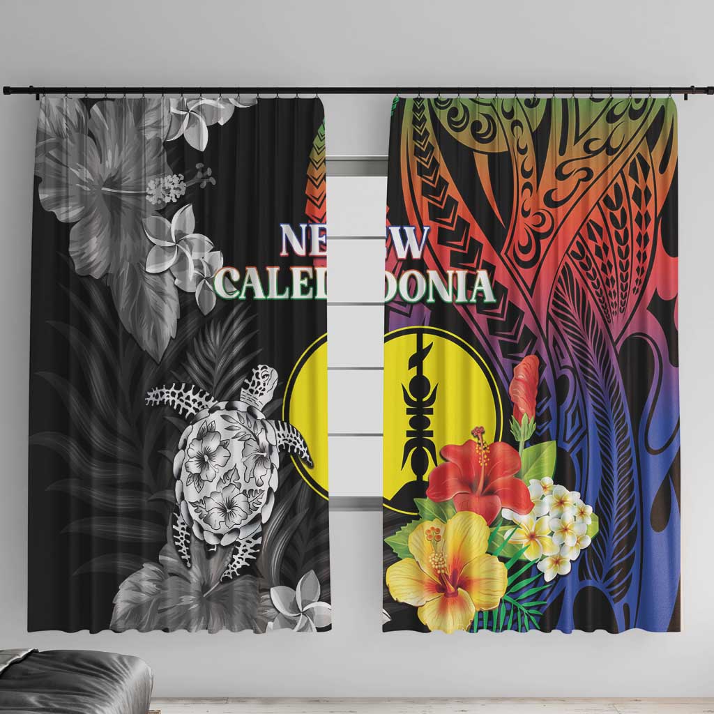 New Caledonia Bastille Day Window Curtain Tropical Turtle Hibiscus Polynesian Pattern LT05 With Hooks Black - Polynesian Pride