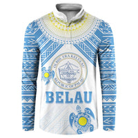 Personalised Palau Constitution Day Button Sweatshirt Polynesian Turtle