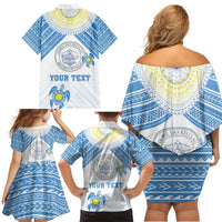 Personalised Palau Constitution Day Family Matching Off Shoulder Short Dress and Hawaiian Shirt Polynesian Turtle