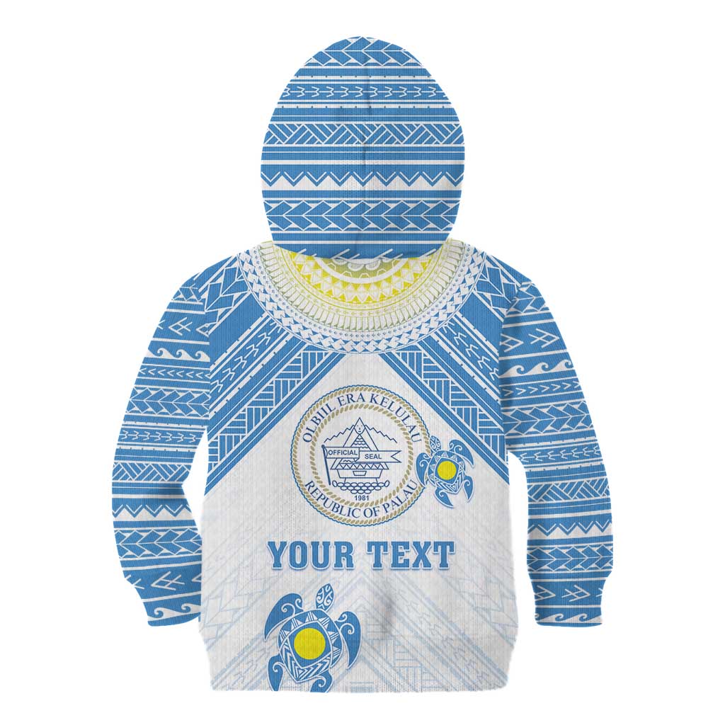 Personalised Palau Constitution Day Kid Hoodie Polynesian Turtle
