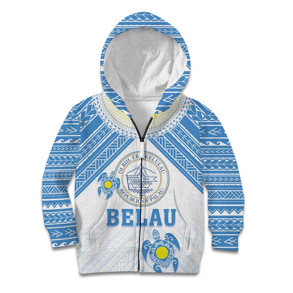 Personalised Palau Constitution Day Kid Hoodie Polynesian Turtle