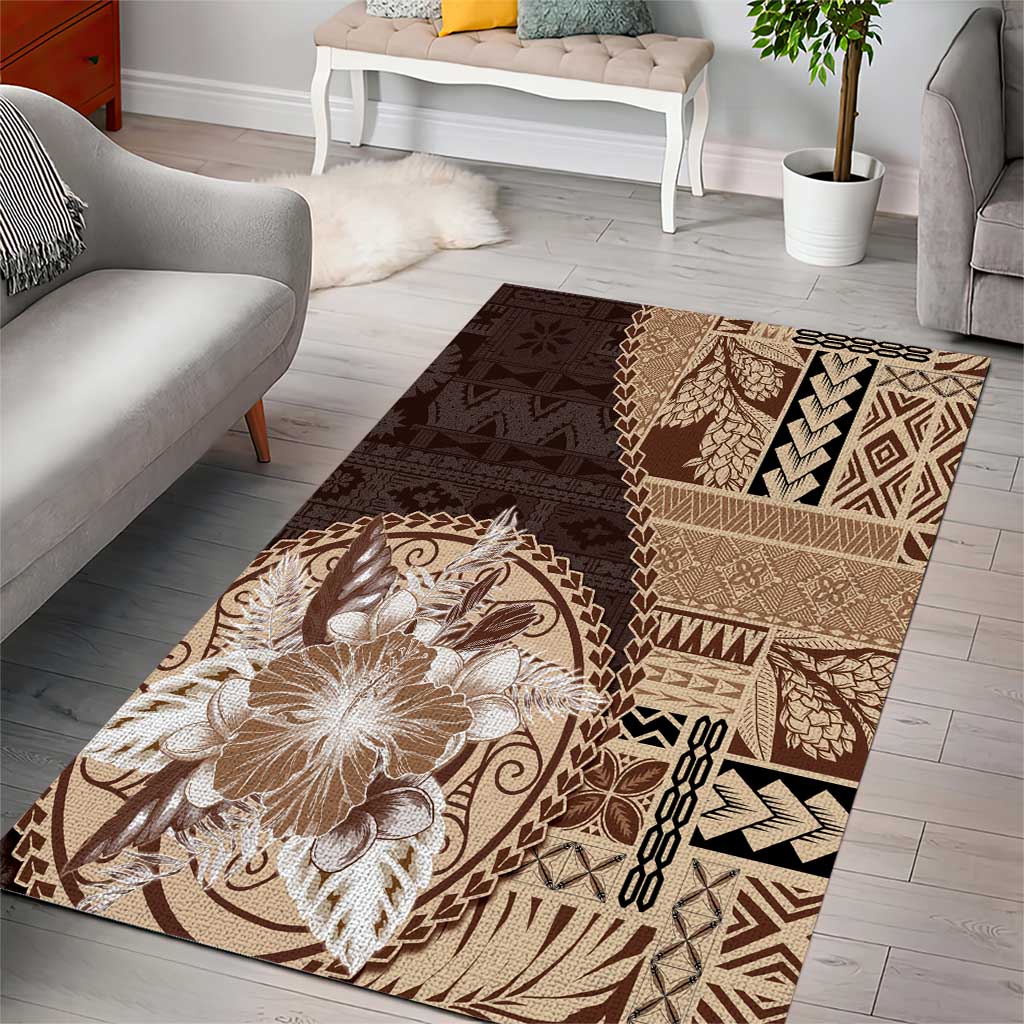 Samoa Siapo Elegant Area Rug Hibiscus Chocolate Brown Motifs - Polynesian Pride