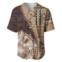 Samoa Siapo Elegant Baseball Jersey Hibiscus Chocolate Brown Motifs - Polynesian Pride