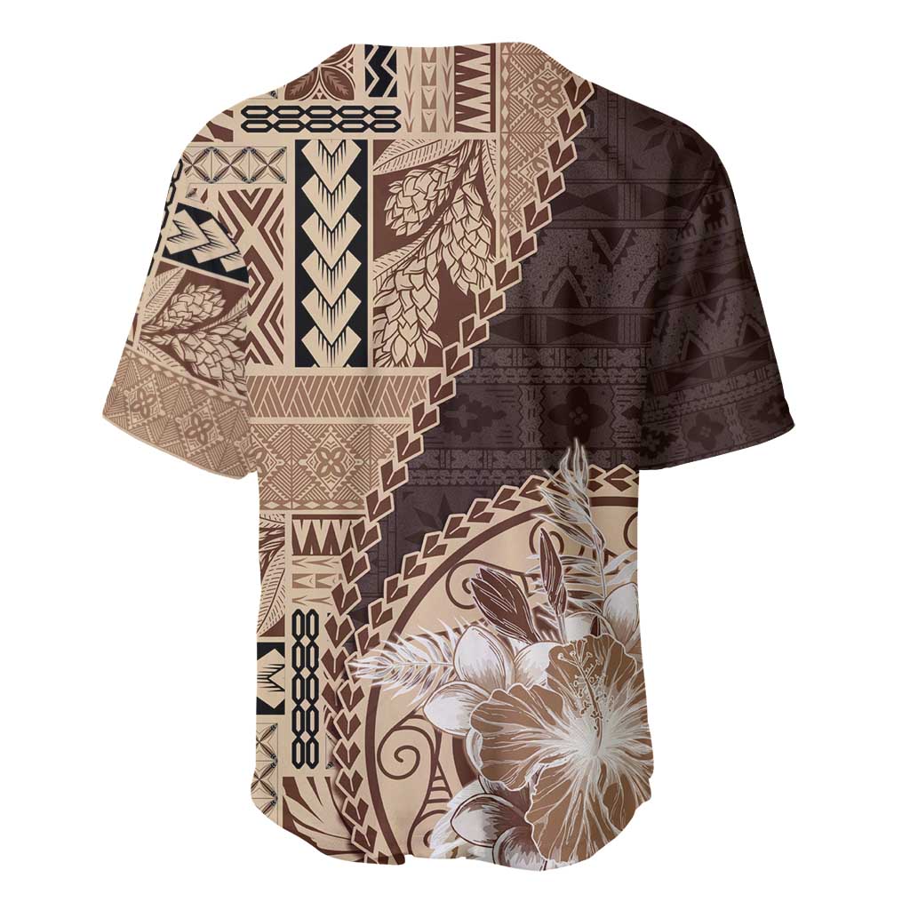 Samoa Siapo Elegant Baseball Jersey Hibiscus Chocolate Brown Motifs - Polynesian Pride