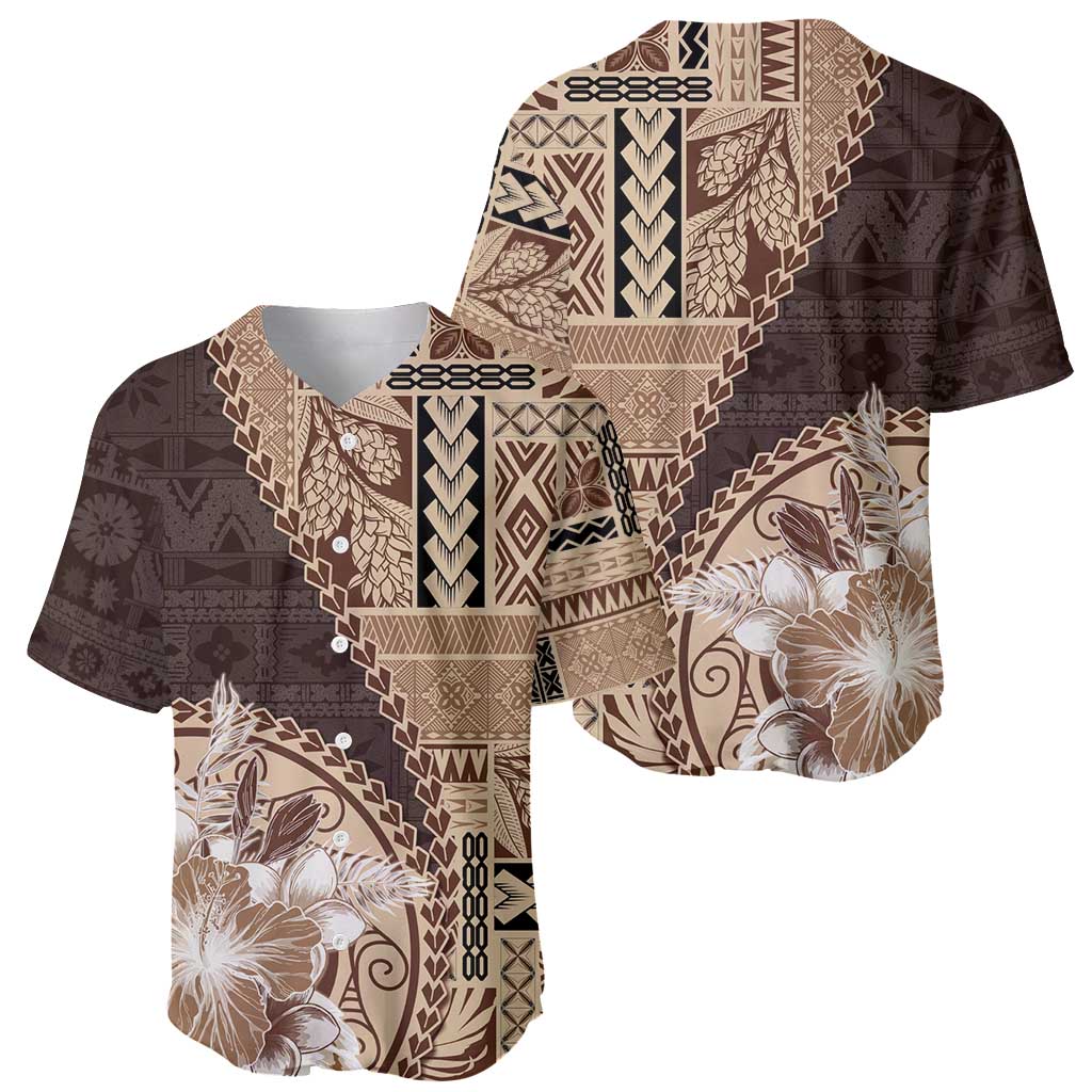 Samoa Siapo Elegant Baseball Jersey Hibiscus Chocolate Brown Motifs - Polynesian Pride