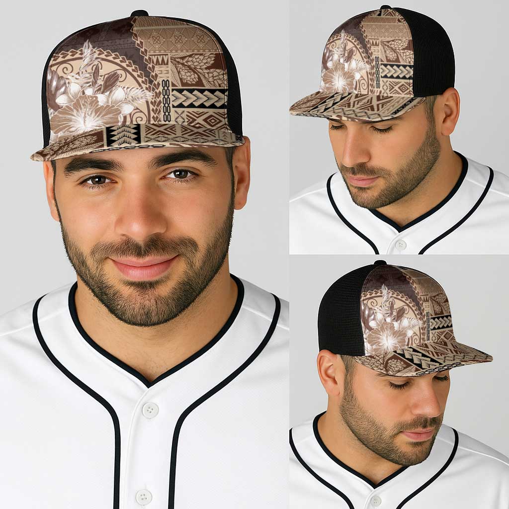 Samoa Siapo Elegant Baseball Net Cap Hibiscus Chocolate Brown Motifs - Polynesian Pride