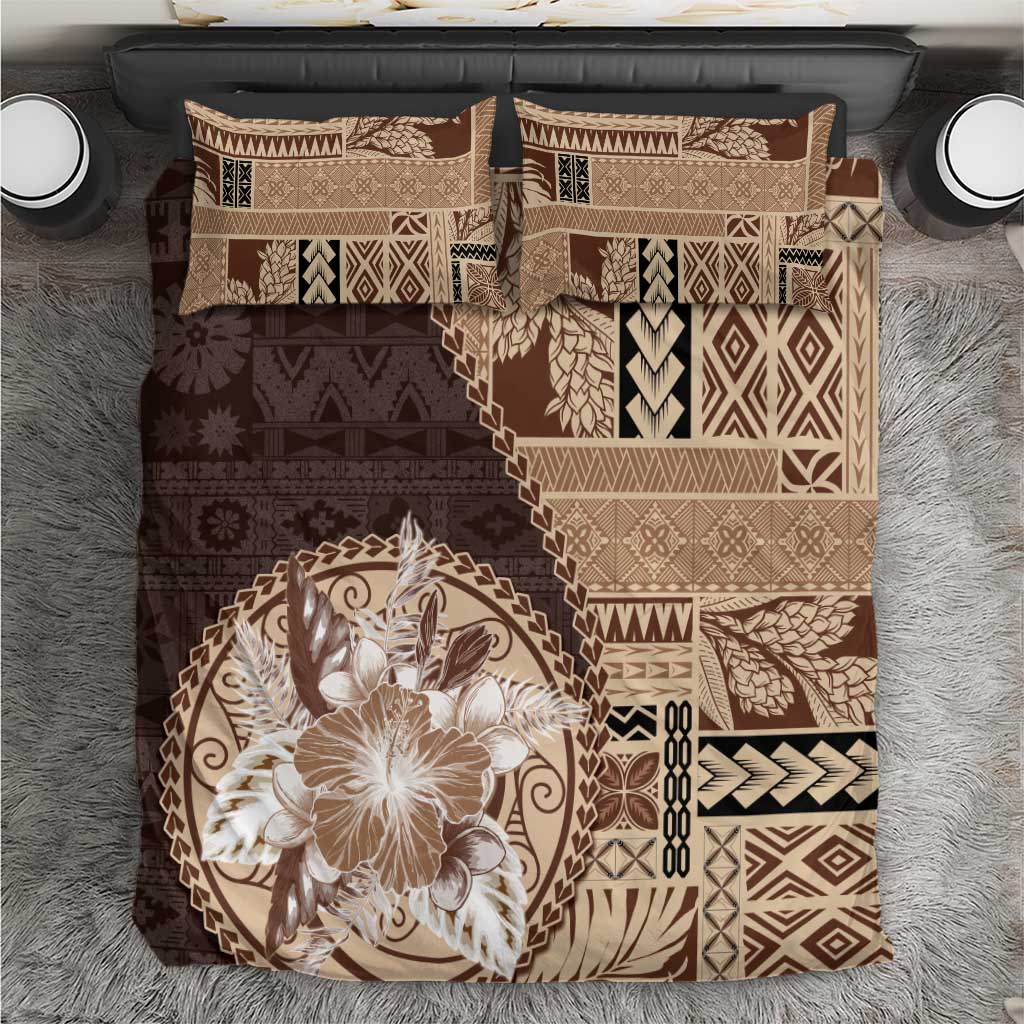 Samoa Siapo Elegant Bedding Set Hibiscus Chocolate Brown Motifs - Polynesian Pride