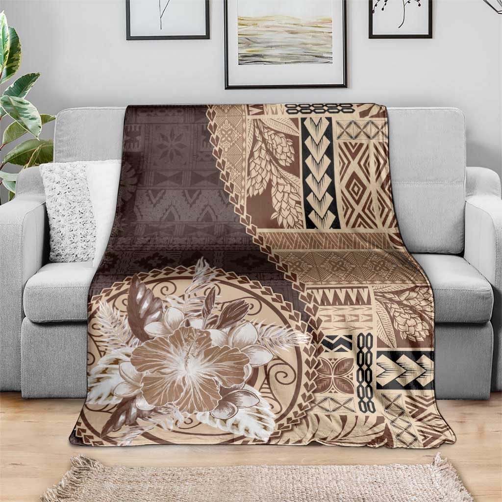 Samoa Siapo Elegant Blanket Hibiscus Chocolate Brown Motifs - Polynesian Pride