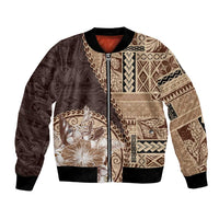Samoa Siapo Elegant Bomber Jacket Hibiscus Chocolate Brown Motifs LT05 Unisex Brown - Polynesian Pride