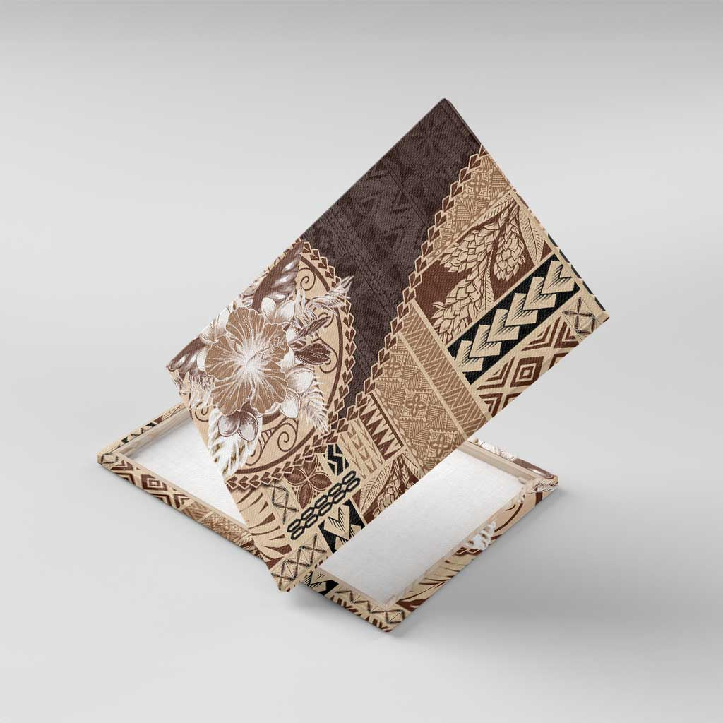 Samoa Siapo Elegant Canvas Wall Art Hibiscus Chocolate Brown Motifs - Polynesian Pride