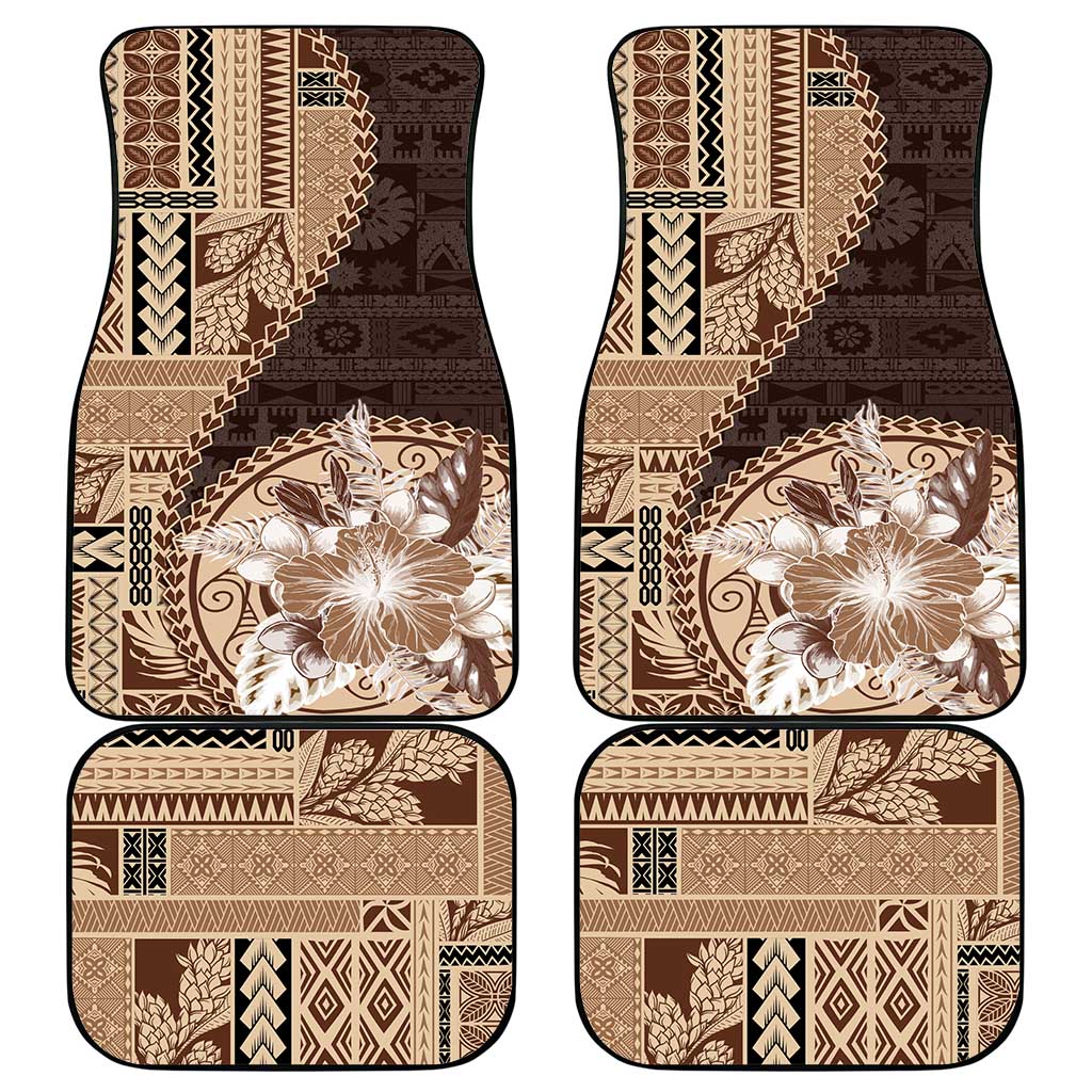 Samoa Siapo Elegant Car Mats Hibiscus Chocolate Brown Motifs - Polynesian Pride