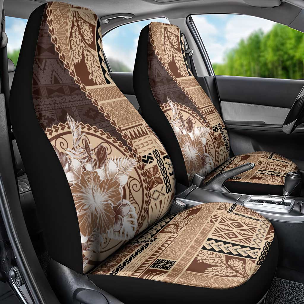 Samoa Siapo Elegant Car Seat Cover Hibiscus Chocolate Brown Motifs - Polynesian Pride