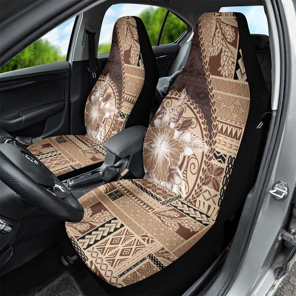Samoa Siapo Elegant Car Seat Cover Hibiscus Chocolate Brown Motifs - Polynesian Pride