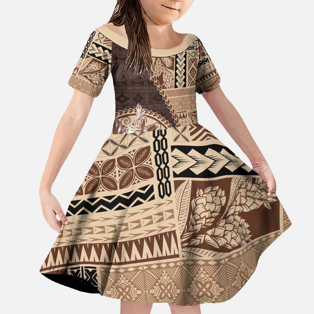 Samoa Siapo Elegant Family Matching Off Shoulder Maxi Dress and Hawaiian Shirt Hibiscus Chocolate Brown Motifs - Polynesian Pride