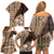 Samoa Siapo Elegant Family Matching Off Shoulder Short Dress and Hawaiian Shirt Hibiscus Chocolate Brown Motifs - Polynesian Pride