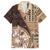 Samoa Siapo Elegant Family Matching Off Shoulder Short Dress and Hawaiian Shirt Hibiscus Chocolate Brown Motifs - Polynesian Pride
