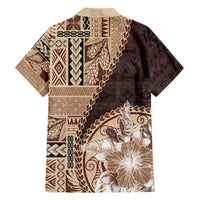 Samoa Siapo Elegant Family Matching Short Sleeve Bodycon Dress and Hawaiian Shirt Hibiscus Chocolate Brown Motifs - Polynesian Pride