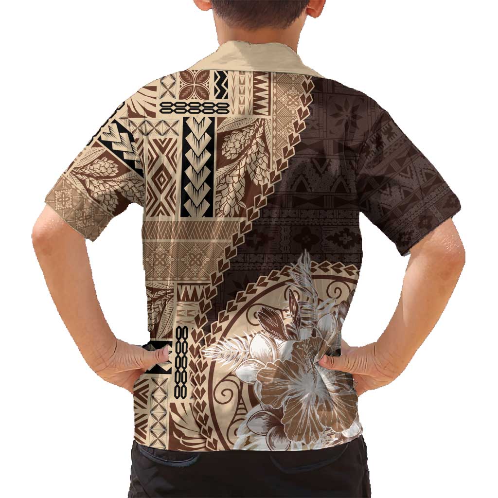 Samoa Siapo Elegant Family Matching Tank Maxi Dress and Hawaiian Shirt Hibiscus Chocolate Brown Motifs - Polynesian Pride