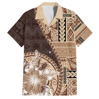 Samoa Siapo Elegant Family Matching Tank Maxi Dress and Hawaiian Shirt Hibiscus Chocolate Brown Motifs - Polynesian Pride