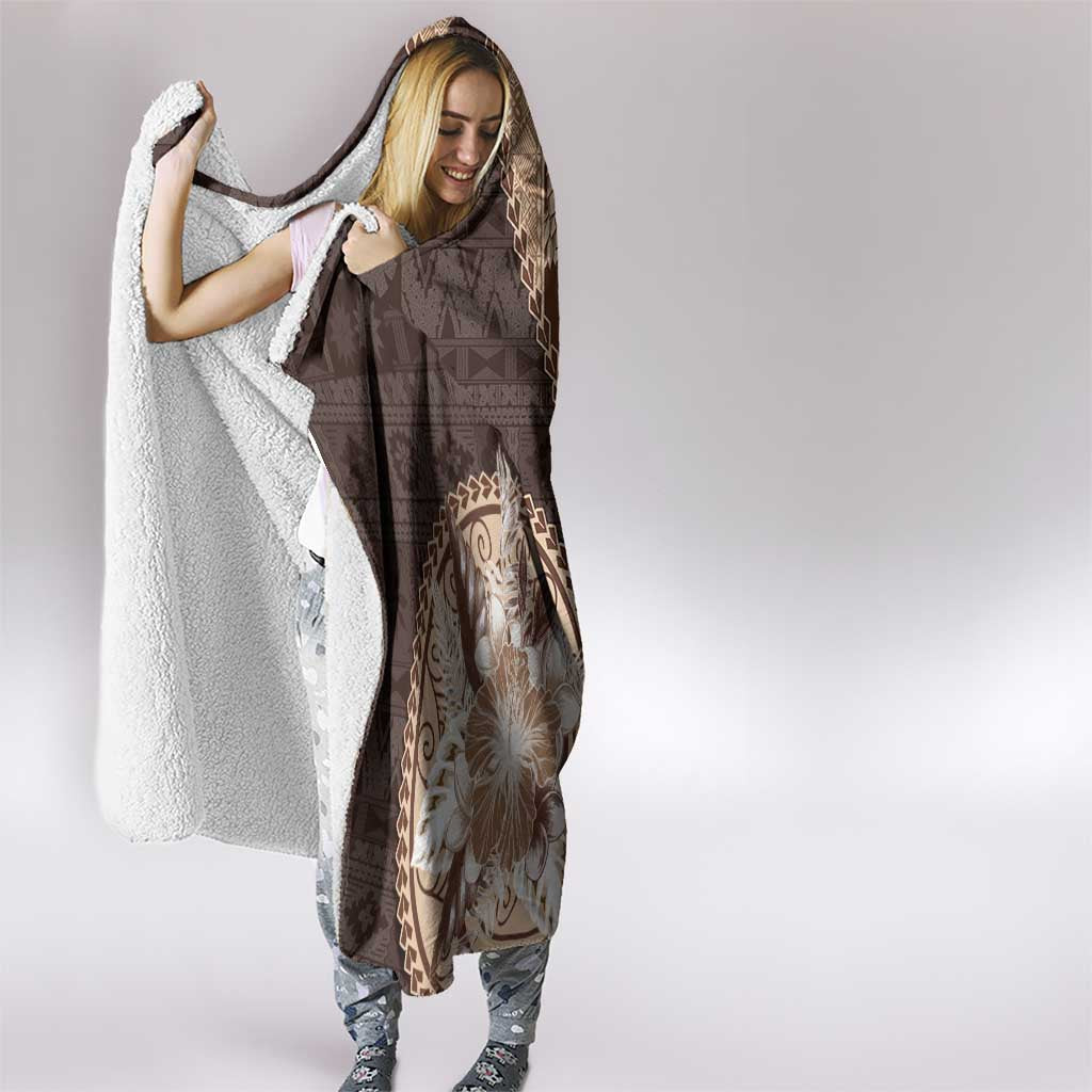 Samoa Siapo Elegant Hooded Blanket Hibiscus Chocolate Brown Motifs - Polynesian Pride
