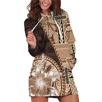 Samoa Siapo Elegant Hoodie Dress Hibiscus Chocolate Brown Motifs LT05 Brown - Polynesian Pride