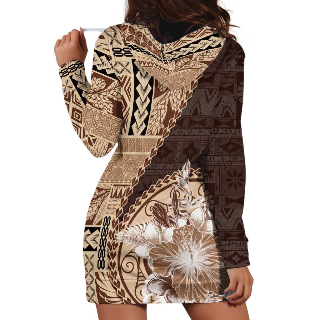 Samoa Siapo Elegant Hoodie Dress Hibiscus Chocolate Brown Motifs LT05 - Polynesian Pride