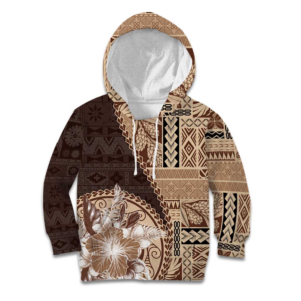 Samoa Siapo Elegant Kid Hoodie Hibiscus Chocolate Brown Motifs - Polynesian Pride