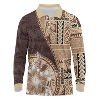Samoa Siapo Elegant Long Sleeve Polo Shirt Hibiscus Chocolate Brown Motifs LT05 Brown - Polynesian Pride