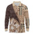 Samoa Siapo Elegant Long Sleeve Polo Shirt Hibiscus Chocolate Brown Motifs - Polynesian Pride