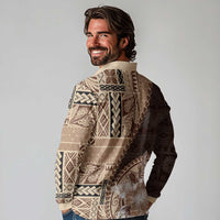 Samoa Siapo Elegant Long Sleeve Polo Shirt Hibiscus Chocolate Brown Motifs LT05 - Polynesian Pride