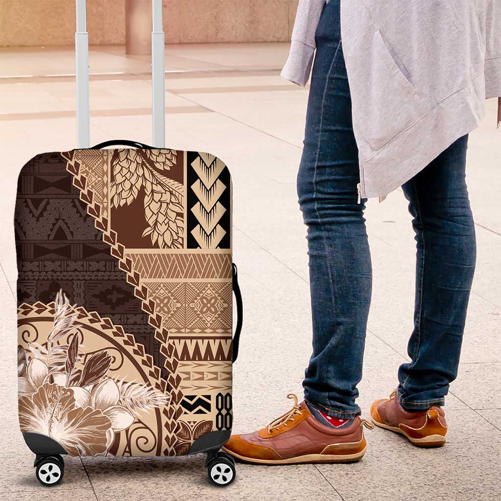 Samoa Siapo Elegant Luggage Cover Hibiscus Chocolate Brown Motifs LT05 Brown - Polynesian Pride