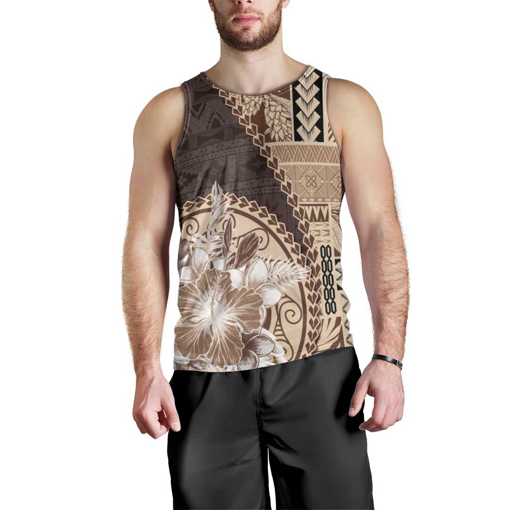 Samoa Siapo Elegant Men Tank Top Hibiscus Chocolate Brown Motifs - Polynesian Pride
