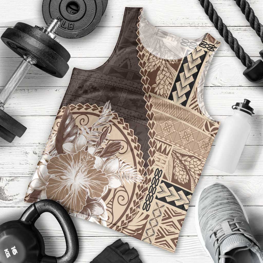 Samoa Siapo Elegant Men Tank Top Hibiscus Chocolate Brown Motifs - Polynesian Pride