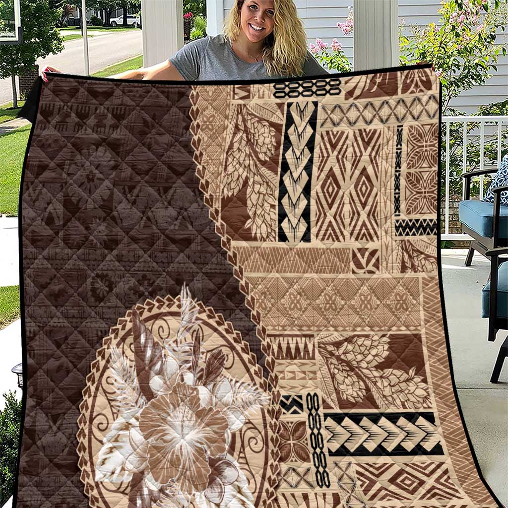 Samoa Siapo Elegant Quilt Hibiscus Chocolate Brown Motifs LT05 Brown - Polynesian Pride