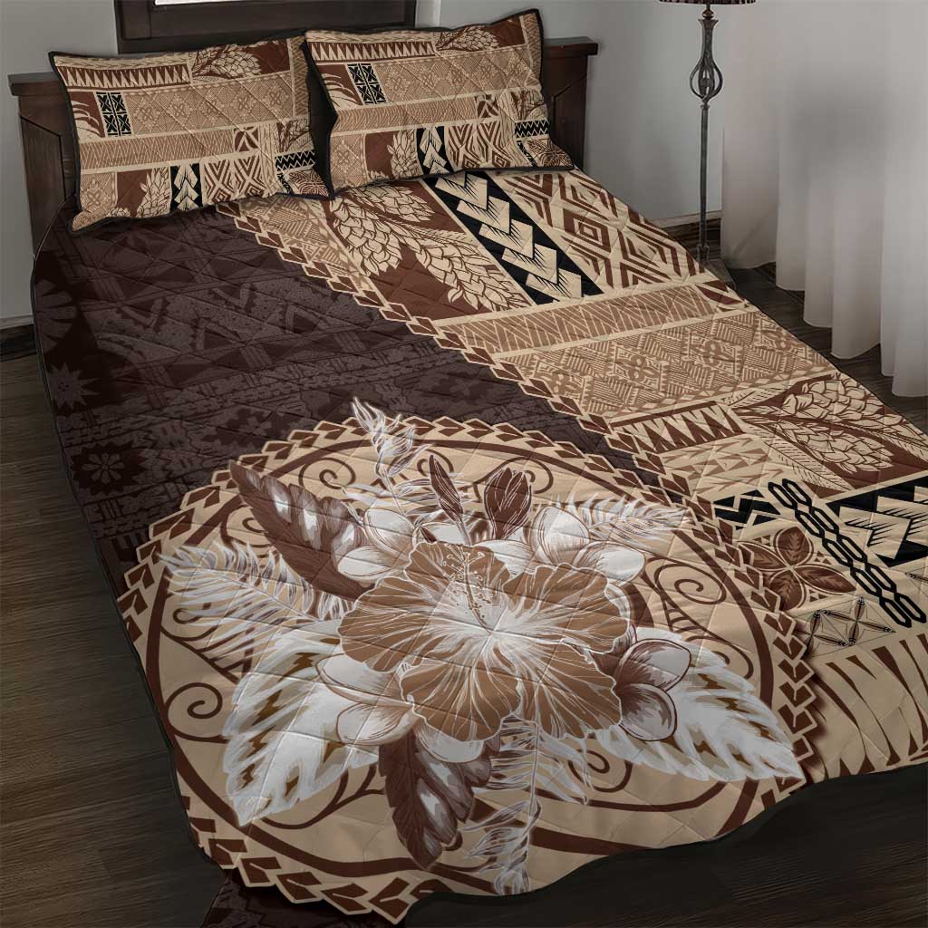 Samoa Siapo Elegant Quilt Bed Set Hibiscus Chocolate Brown Motifs LT05 Brown - Polynesian Pride