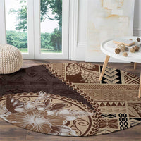 Samoa Siapo Elegant Round Carpet Hibiscus Chocolate Brown Motifs - Polynesian Pride