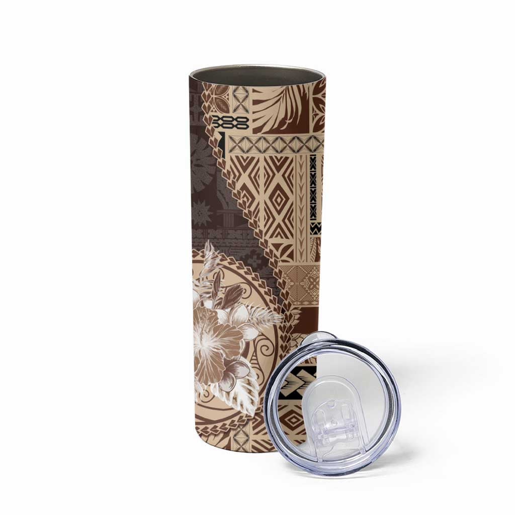 Samoa Siapo Elegant Skinny Tumbler Hibiscus Chocolate Brown Motifs LT05 - Polynesian Pride
