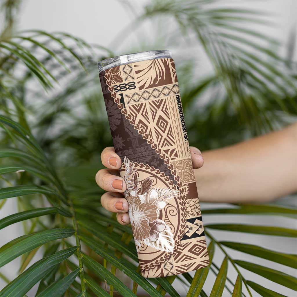 Samoa Siapo Elegant Skinny Tumbler Hibiscus Chocolate Brown Motifs LT05 - Polynesian Pride