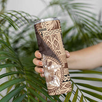 Samoa Siapo Elegant Skinny Tumbler Hibiscus Chocolate Brown Motifs LT05 - Polynesian Pride